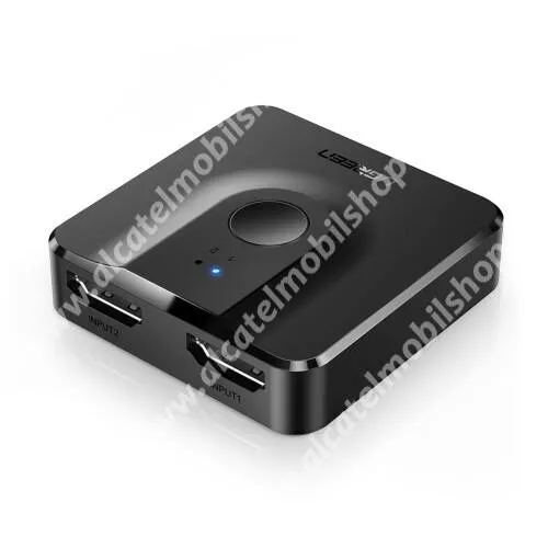 ALCATEL 3L (2020) (OT-5029Y / OT-5029) HDMI elosztó adapter / HDMI switch, váltó - 2x HDMI anya bemenet, 1x HDMI anya kimenet, v1.4, gombnyomásra váltható, 4K támogatás - FEKETE