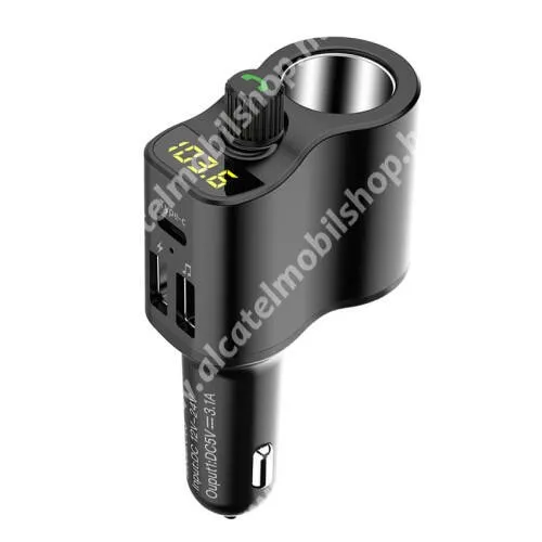 ALCATEL Pop 2 (4) UNIVERZÁLIS BLUETOOTH kihangosító szett - 1x extra szivargyújtó aljzat, szivartöltőbe tehető, FM transmitterrel csatlakozik autórádióra, EXTRA USB / Type-C töltő aljzatok (max. 3.1A), v5.0, kártyaolvasó, 12V-24V-ról is használható - FEKETE