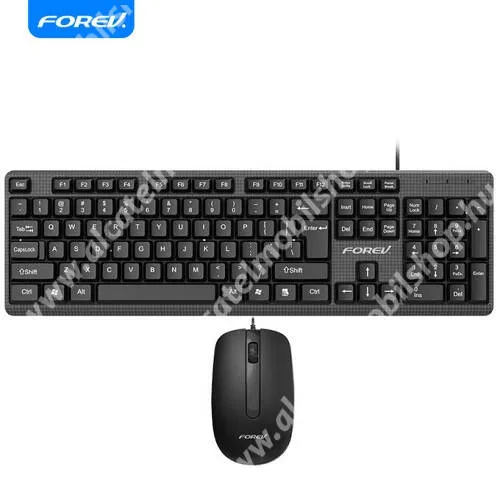 ALCATEL One Touch Pixi 2 FOREV optikai egér + billentyűzet - MAGYAR kiosztású USB billentyűzet, cseppálló, 104 gombos,1000dpi USB-s egér, 440x140x23mm - FEKETE - FV-68 - GYÁRI