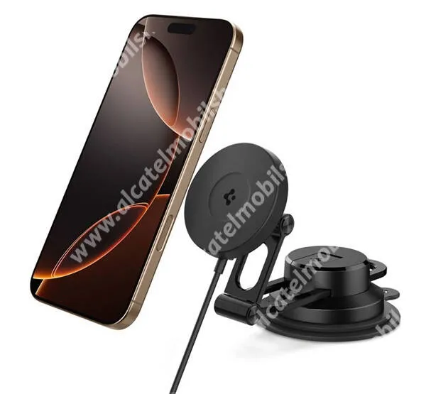 Alcatel OT-5020D MPop Spigen Onetap Pro4 autós telefontartó, Magsafe mágneses, Qi2 15W wireless, vezeték nélküli töltés, Szélvédőre, Műszarfalra rögzíthető, ACP08544, Fekete
